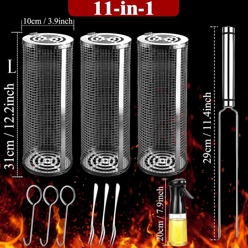 AUCMA Rolling Grilling Baskets for Outdoor Grill Bbq Net Tube with Spray Bottle Large Outsidegrill Crate Baskrt Canisters Barbeque Basket for Camping Picnic Party Cooking Accessories Gifts for Men - Image 2